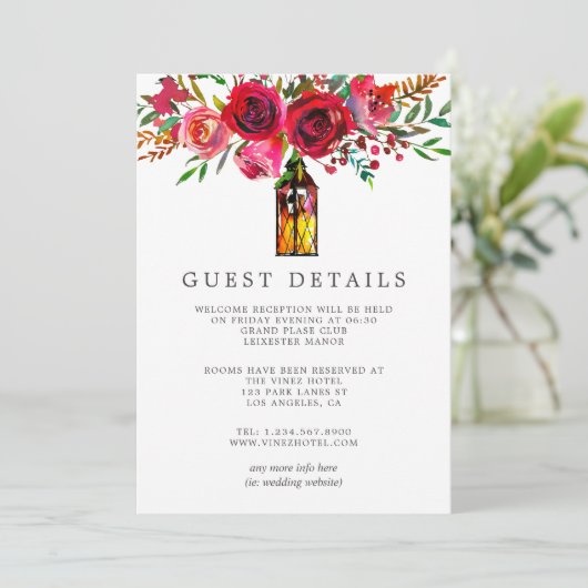 Details waterverf Floral Wedding Guest Kaart (Staand voorkant)