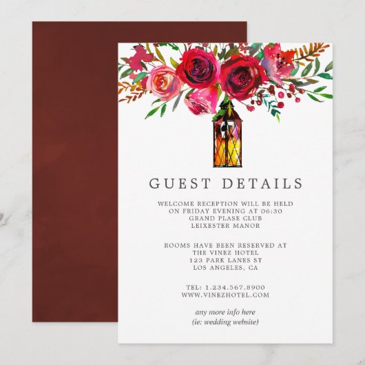 Details waterverf Floral Wedding Guest Kaart (Voorkant / Achterkant)