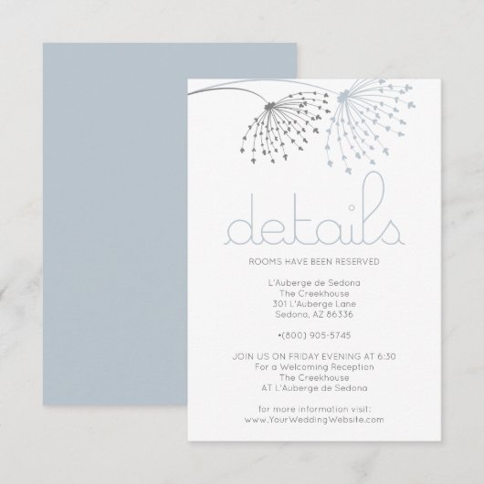 DETAILS | Whimsical Dusty Blue Doodle Flowers Kaart (Voorkant / Achterkant)