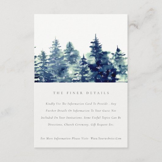 Details winterpine Forest Snowfall Wedding Informatiekaartje (Voorkant)