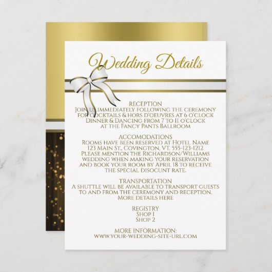 Details Wit- en Goud Bint-bruiloft behuizing Informatiekaartje (Voorkant / Achterkant)