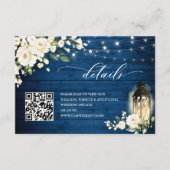 Details witte rozen blauwe hout lantaarns bruiloft informatiekaartje (Voorkant)