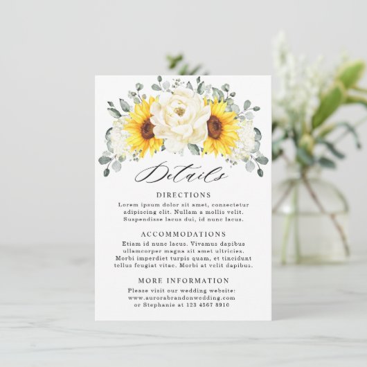 Details zonnebloem Ivory Peony Eucalyptus Weddensc Informatiekaartje (Staand voorkant)