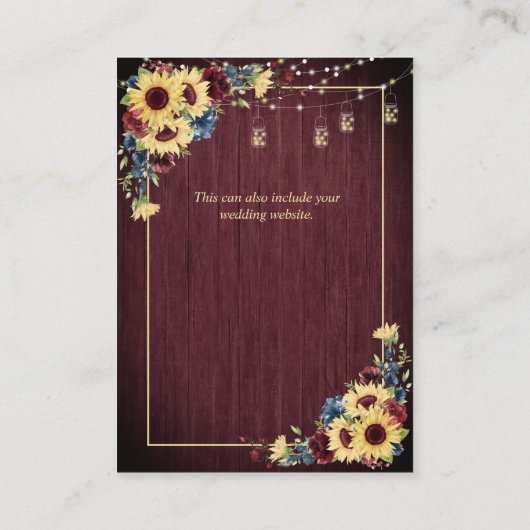 Details zonnebloem Navy Blue Burgundy Wood Floral Informatiekaartje (Achterkant)