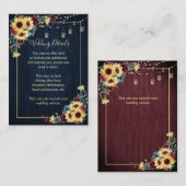 Details zonnebloem Navy Blue Burgundy Wood Floral Informatiekaartje (Voorkant / Achterkant)