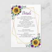 Details zonnebloem Paarse Floral Geometric Weddens Informatiekaartje (Voorkant)