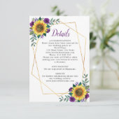 Details zonnebloem Paarse Floral Geometric Weddens Informatiekaartje (Staand voorkant)