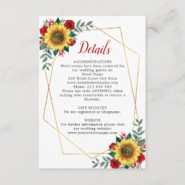Details zonnebloem Rode Floral Geometric Wedding Informatiekaartje