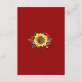 Details zonnebloem Rode Floral Geometric Wedding Informatiekaartje (Achterkant)
