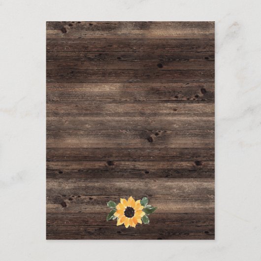 Details zonnebloemhout Rustic Wedding Informatiekaartje (Achterkant)