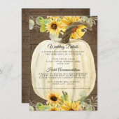 Details zonnebloempels Herfst pompoen bruiloft Informatiekaartje (Voorkant / Achterkant)
