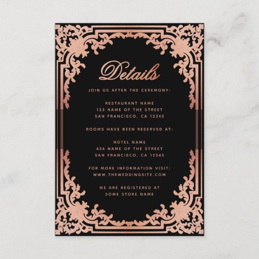Details Zwart Roze  Elegant Script Bruiloft Informatiekaartje (Voorkant)