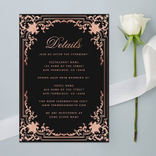 Details Zwart Roze  Elegant Script Bruiloft Informatiekaartje