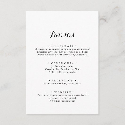 Detalles de Boda Española Informatiekaartje (Voorkant)