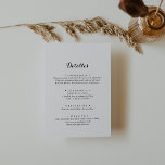 Detalles de Boda Española Informatiekaartje<br><div class="desc">Deze detalles de boda Española omhullingskaart is perfect voor een moderne bruiloft. Het eenvoudige en elegante ontwerp kenmerkt klassieke en fancy manuscripttypografie in zwart-wit.</div>