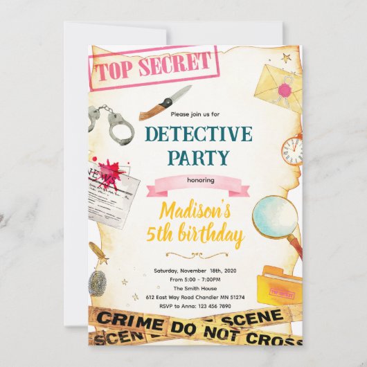 Detective meisje feest uitnodiging (Voorkant)