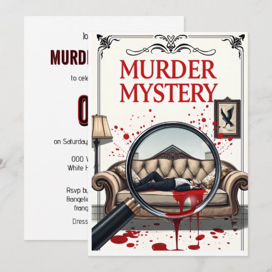 Detective Murder Mystery Invitation DIY Kaart (Voorkant / Achterkant)
