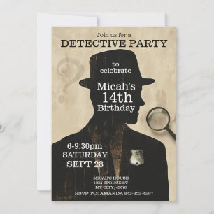Detective Mystery verjaardagsfeestje uitnodiging