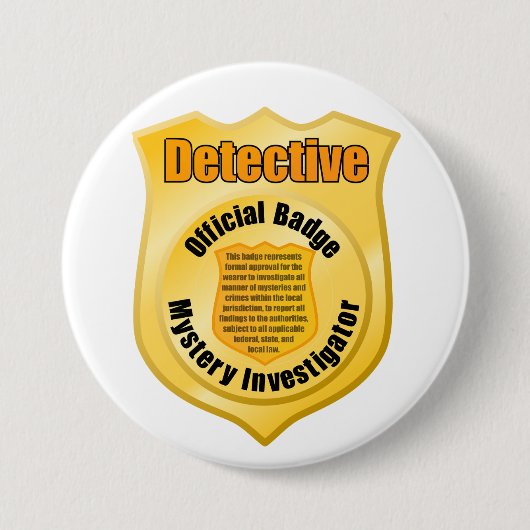 Detective Official Badge Mystery Investigator Ronde Button 7,6 Cm (Voorkant)