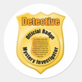 Detective Official Badge Mystery Investigator Ronde Sticker (Voorkant)