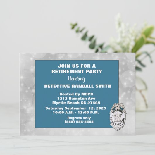 Detective Pensioen Party Uitnodiging (Staand voorkant)