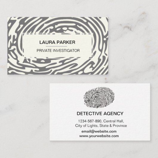Detective Private Investigator Finger Print Secure Visitekaartje (Voorkant / Achterkant)