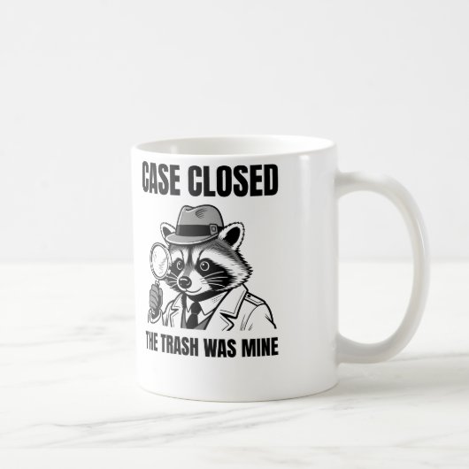 Detective Raccoon "Case Closed" Humor Graphic Koffiemok (Rechts)