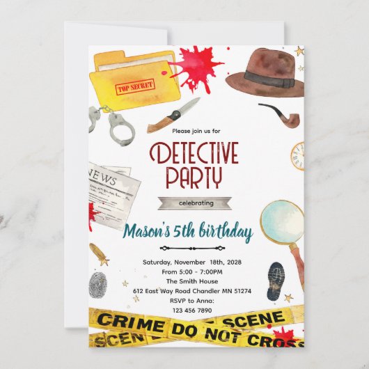 Detective verjaardagsfeest uitnodiging (Voorkant)