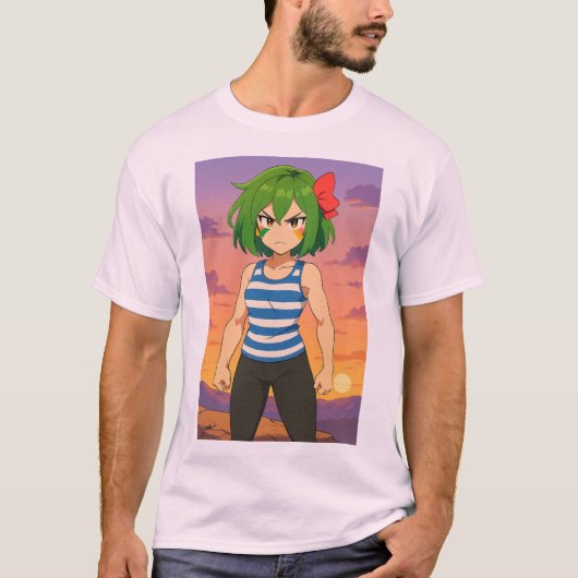 Determined Sunset Warrior – Anime Girl Art T-shirt (Voorkant)