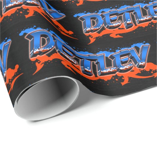 Detlev Vorname Name Graffiti blue orange Cadeaupapier (Rol Hoek)