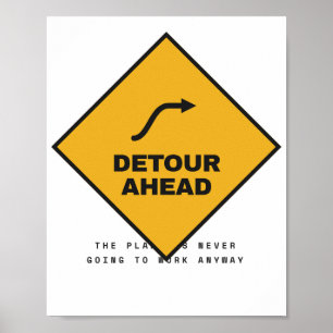 Detour Ahead Retro Wegbord Avontuur Matte Poster