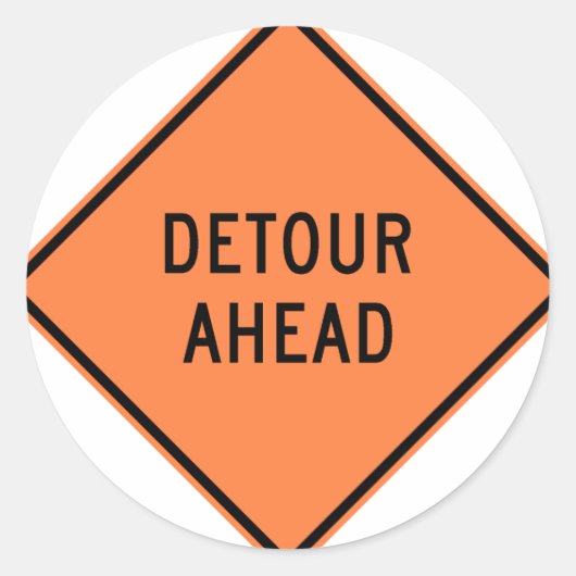 Detour Construction Highway SIgn Ronde Sticker (Voorkant)
