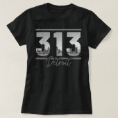 Detroit 313 Area Code Skyline Michigan  T-shirt (Design voorkant)