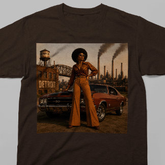 Detroit 70s Soul Koningin Vintage Zwarte Vrouw T-shirt