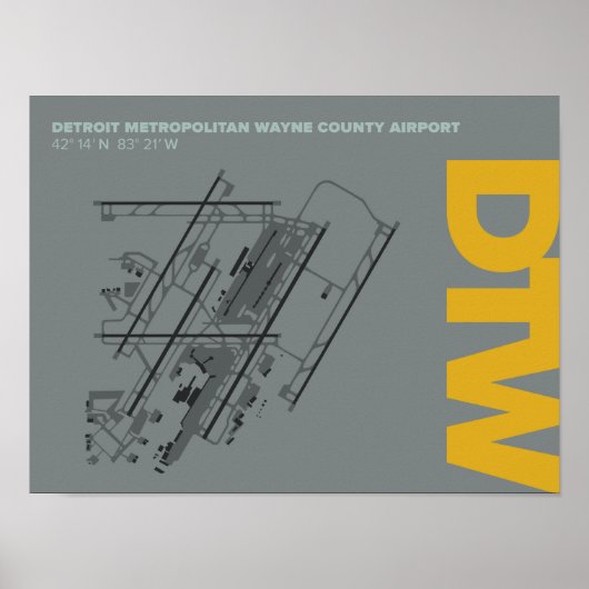 Detroit Airport (DTW) Airport Diagram Poster (Voorkant)