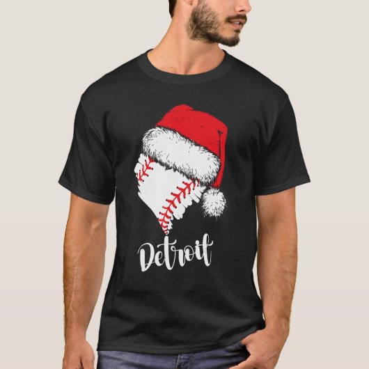 Detroit Baseball Heart Santa Hat Merry Xmas T-shirt (Voorkant)