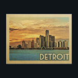Detroit Briefkaart Michigan Vintage Travel<br><div class="desc">Ontdek het Michigan-ontwerp in Vintage Travel-stijl met een prachtige zonsondergang van de stad.</div>