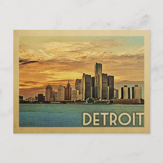 Detroit Briefkaart Michigan Vintage Travel (Voorkant)