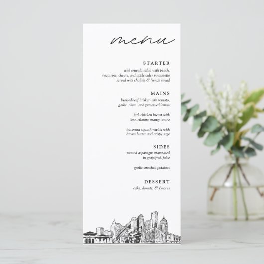 Detroit bruiloft diner menu (Staand voorkant)