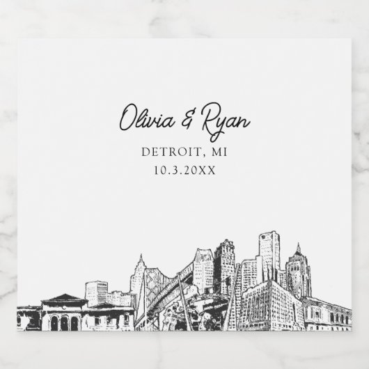 Detroit bruiloft gepersonaliseerde champagne label sparkling wijnetiket (Enkel label)