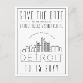 Detroit bruiloft | Gestileerde skyline De datum op Briefkaart