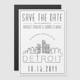 Detroit bruiloft | Gestileerde skyline De datum op Magnetische Uitnodiging