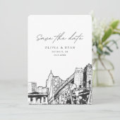 Detroit Bruiloft Save the Date Binnenstad Bruiloft Kaart (Staand voorkant)