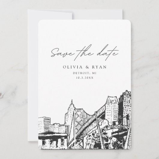Detroit Bruiloft Save the Date Binnenstad Bruiloft Kaart (Voorkant)