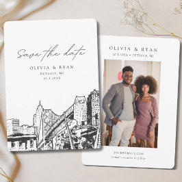 Detroit Bruiloft Save the Date Binnenstad Bruiloft Kaart