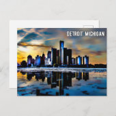 Detroit centrum michigan briefkaart 's nachts (Voorkant / Achterkant)
