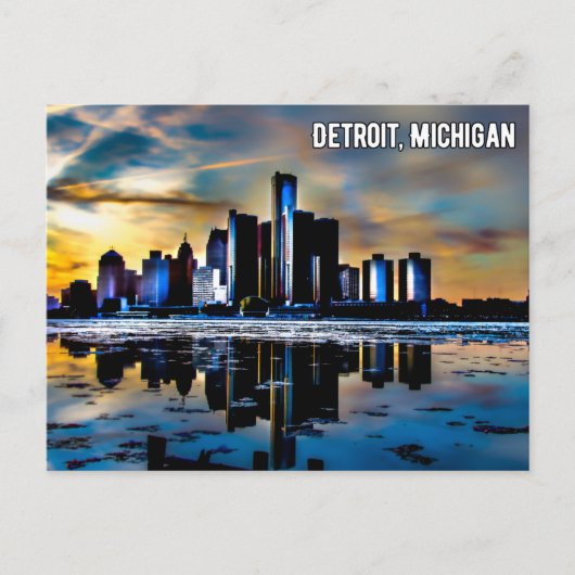 Detroit centrum michigan briefkaart 's nachts (Voorkant)