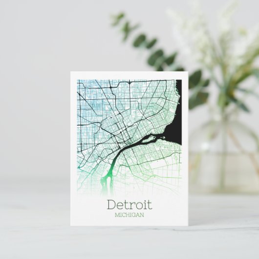Detroit City Map Briefkaart (Staand voorkant)