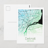 Detroit City Map Briefkaart (Voorkant / Achterkant)
