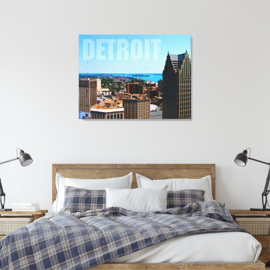 Detroit City Skyline Aerial River Uitzicht Canvas Afdruk (Insitu (Slaapkamer))
